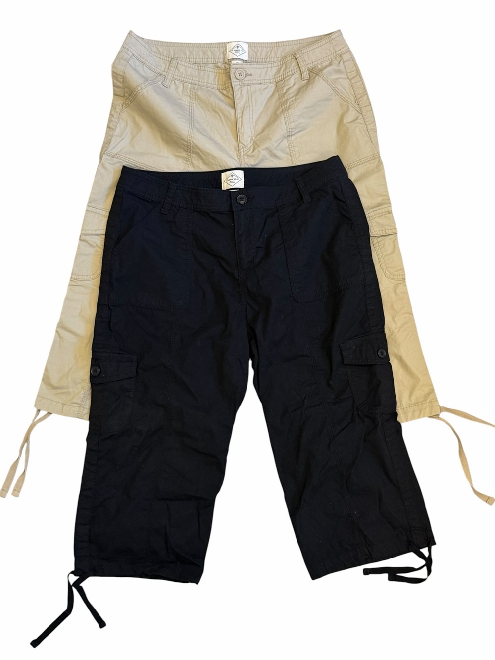 ST JOHNS BAY 2 Pairs Cargo Capri Pants Black & Khaki Comfort Stretch Size 10